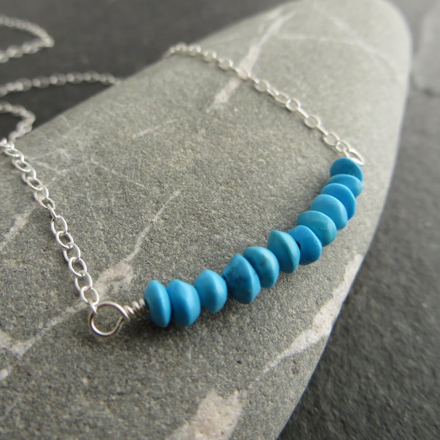 Turquoise and Sterling Silver Bar Pendant, December Birthstone Necklace