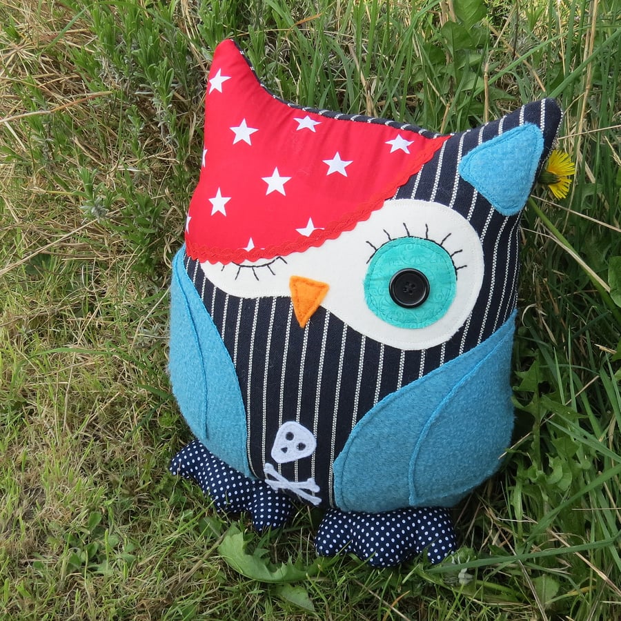 A dapper pirate owl cushion.  36cm tall.