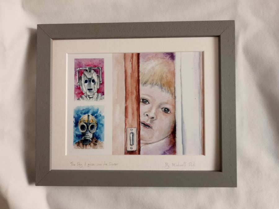 watercolour print of a child watching Doctor Who Monsters
