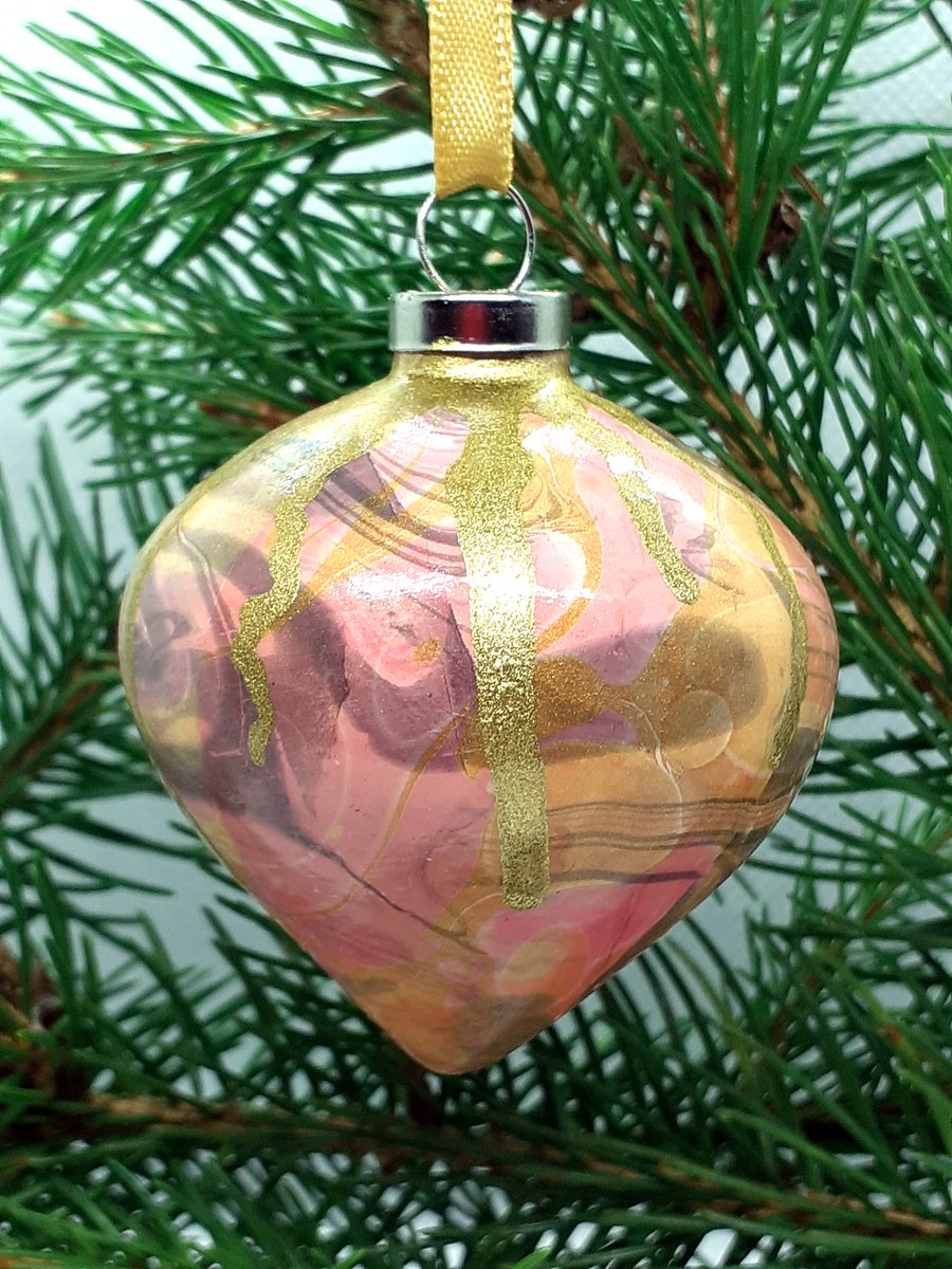 Unusual marbled ceramic Christmas bauble decoration ooak