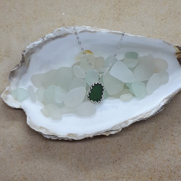 Dark forest green sea glass pendant