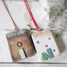 Set of 2 Wooden House Hanging Decorations