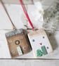 Set of 2 Wooden House Hanging Decorations
