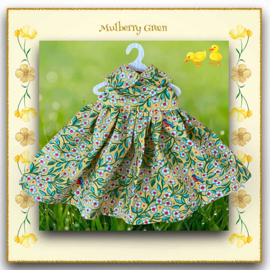 Reserved for Julie - Golden Yellow Floral Doll’s Dress