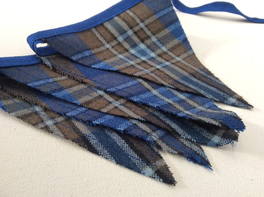 Blue Tartan Mini Bunting, Country Chic Style, in a Blue Wool Tweed Fabric