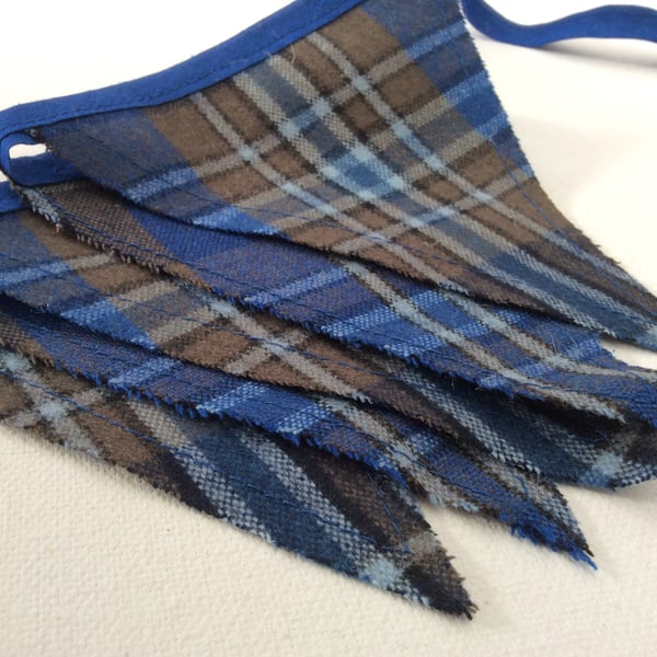 Blue Tartan Mini Bunting, Country Chic Style, in a Blue Wool Tweed Fabric