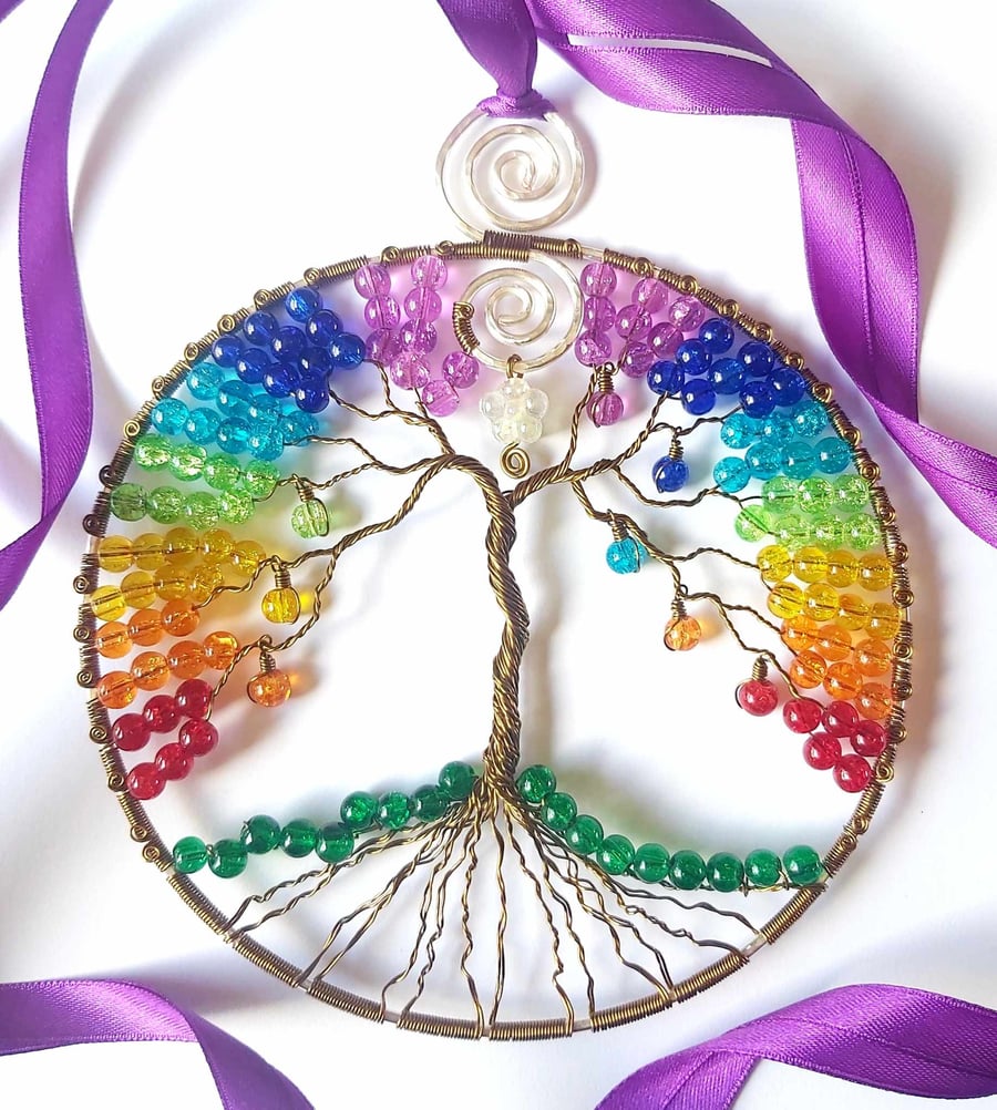 Tree of life, handmade hanging decoration for the home, chakra colours