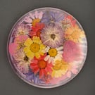 Dried mixed flowers round coaster 