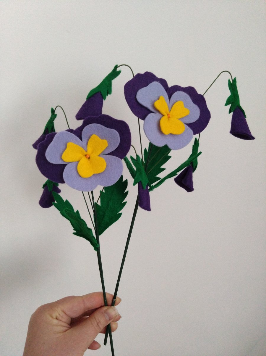 Giant Felt Pansy made of wool felt blend