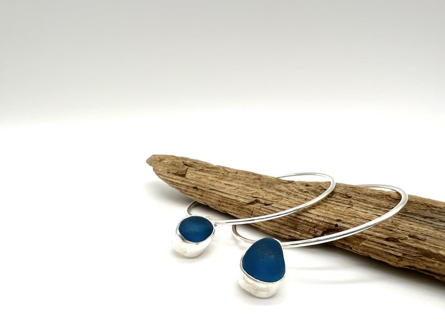 Turquoise Sea Glass Statement Hoop Earrings