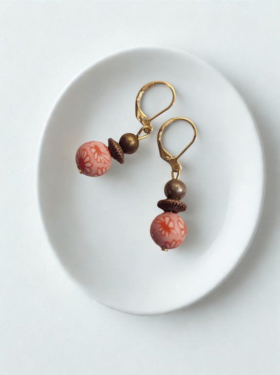 Muted Red and Pink Short Drop Earrings 