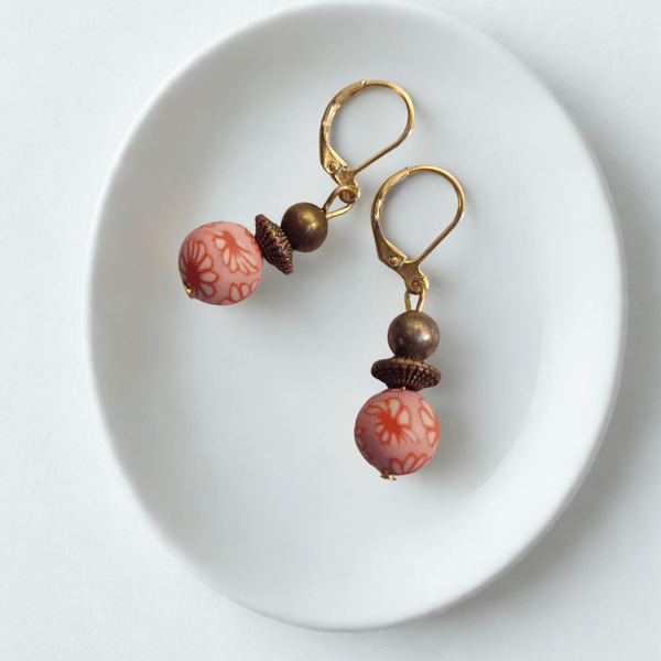 Muted Red and Pink Short Drop Earrings 