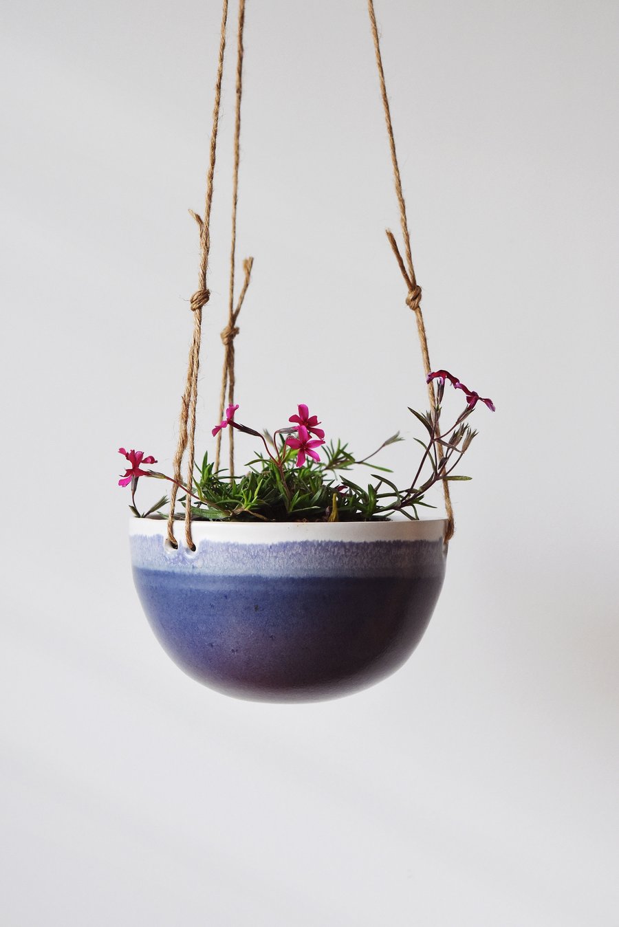Hanging indoor planter in blue and white - handmade ceramics