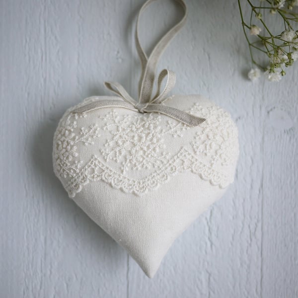  wedding day gift,personalised lace and linen ivory heart,wedding present