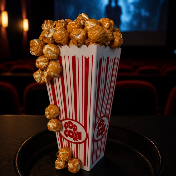 Classic 8" Filled Fake Toffee Popcorn Box For Home Cinema, Mancave, Movie Night 