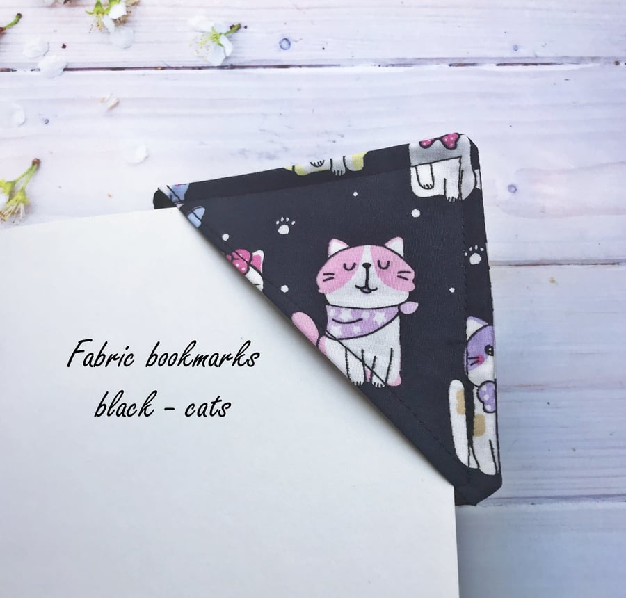 Black Cat Fabric Corner Bookmark 