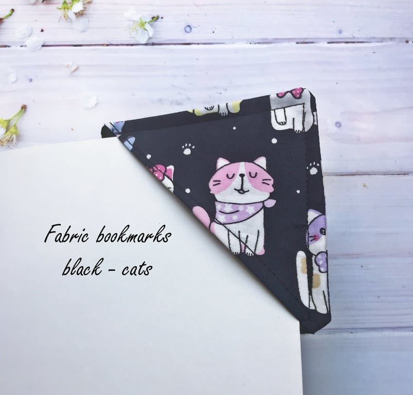 Black Cat Fabric Corner Bookmark 