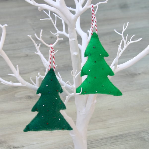 Festive Felt Christmas Tree  hanging Decoration with bead embellishments