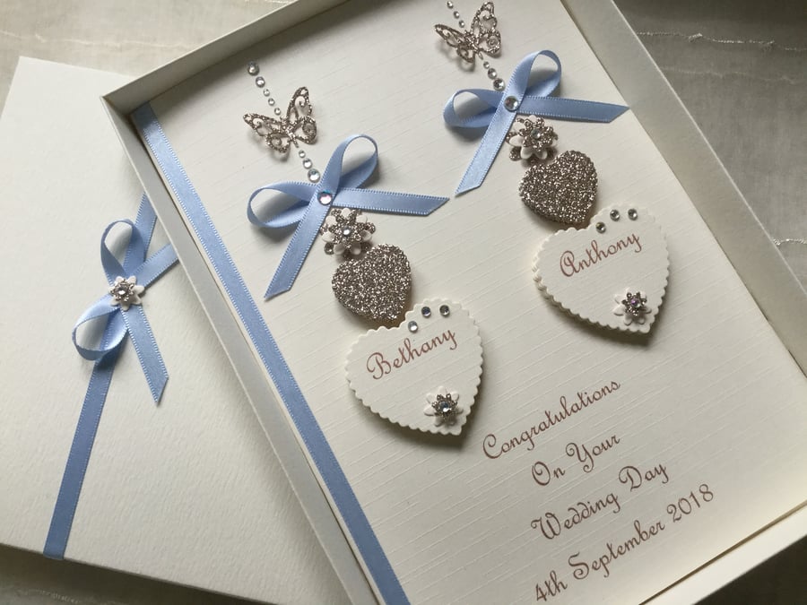 Personalised Handmade Wedding Day Card Gift Boxed Engagement Any Anniversary 