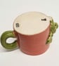Fungus Larger Ceramic Mug, Coral Red , Green and Tin white glaze. - Image 5