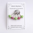 Lampwork Stitch Markers - Wicked Greens and Pinks
