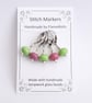Lampwork Stitch Markers - Wicked Greens and Pinks - Image 1