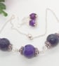 Large Purple Agate Bead and Clear Crystal with Bead Caps Jewellery Set, Gift Set - Image 5