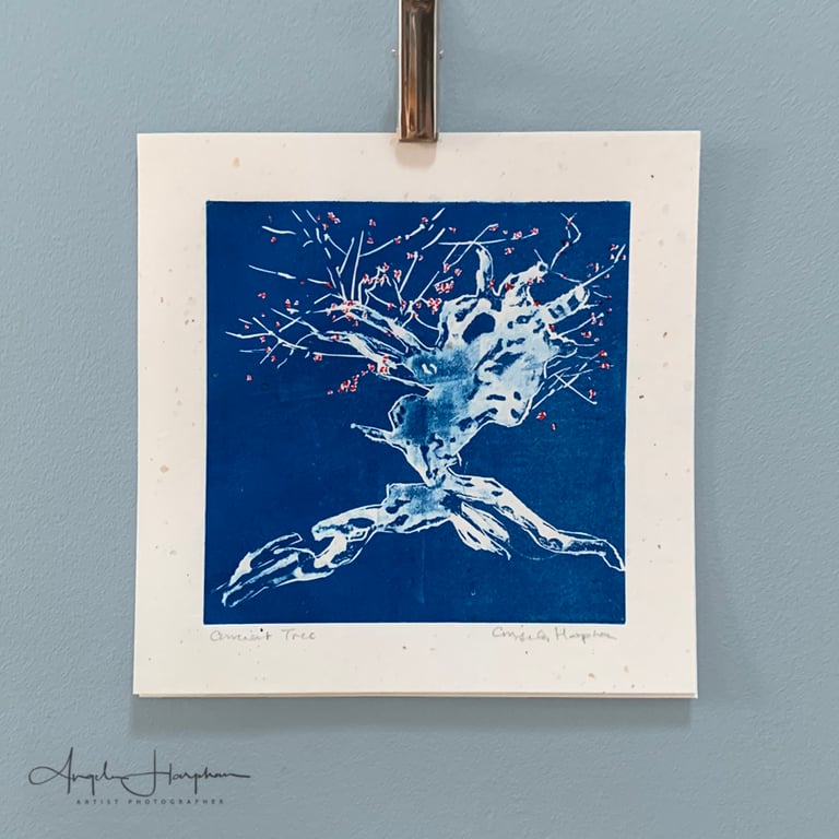Ancient Tree Lino Print Japanese Style - Hand Inked Blossom