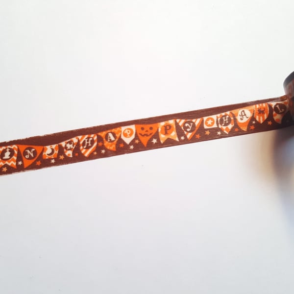 1 x 4m Roll Adhesive Craft Washi Tape - 15mm - Halloween Bunting - Black 