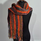 21.Handspun and Handwoven Statement Long  Scarf in Marino Wool.