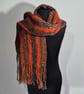 21.Handspun and Handwoven Statement Long  Scarf in Marino Wool.