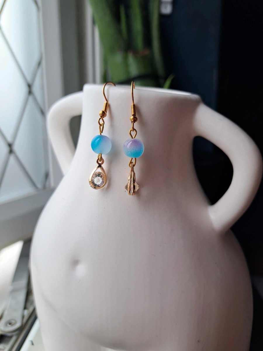 Handmade Gold crystal bead earrings