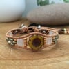 Pretty Czech glass beaded Boho leather adjustable bracelet 