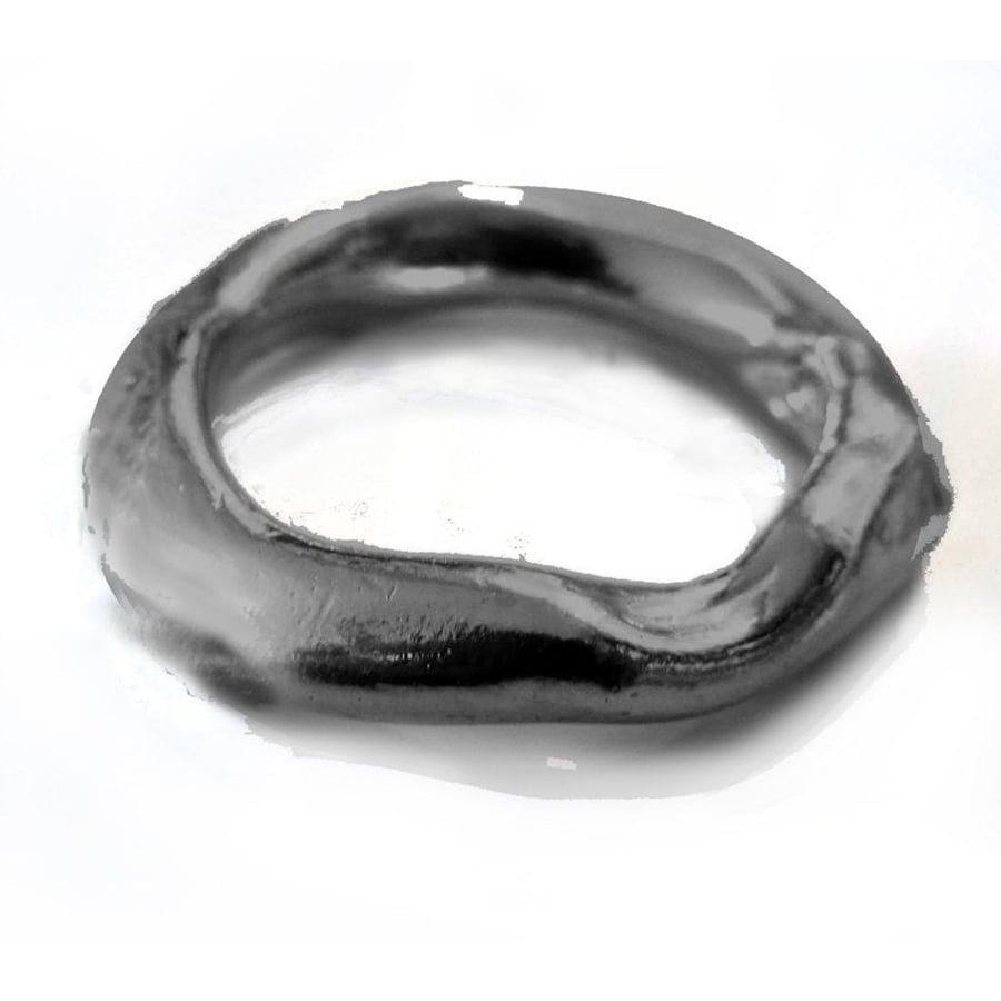 Organic Molten Oxidised Sterling Silver ring, sculptural male wedding band