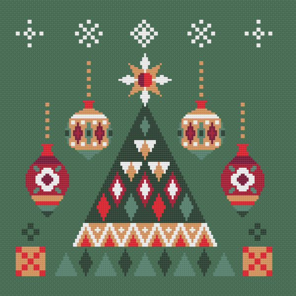 142 Cross Stitch Pattern Geometric Christmas Tree Snow Baubles and presents