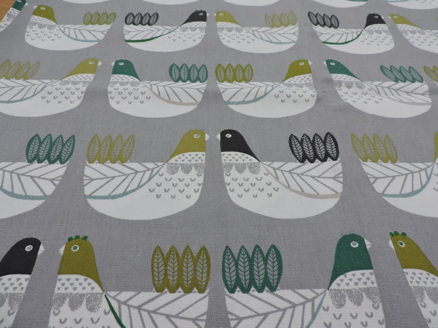 Scandi Birds  Fabric Piece Sage Teal Grey