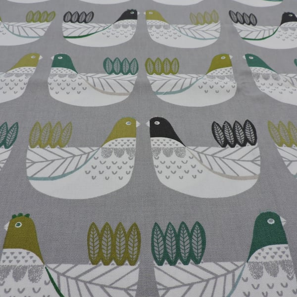 Scandi Birds  Fabric Piece Sage Teal Grey