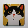 BLACK AND WHITE CAT COASTER-SINGLE