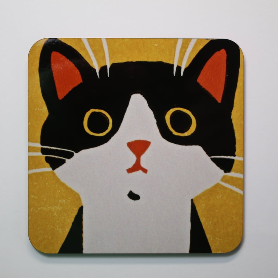 BLACK AND WHITE CAT COASTER