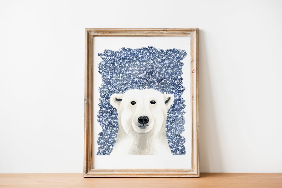 Polar bear, white bear art print A4