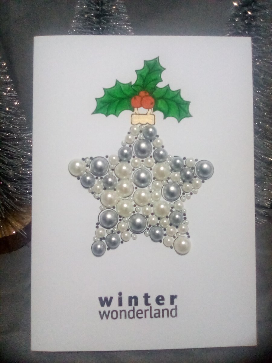 Handmade Christmas pearl star ornament card
