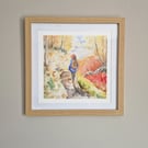 Hiker in Autumn fine art giclee print of original watercolour by Lea Murch