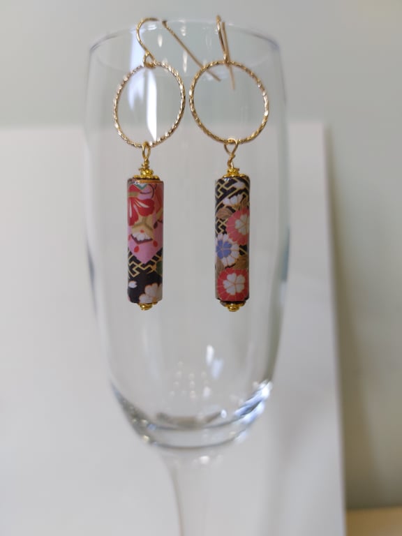 Handmade Japanese Paper Bead Earrings
