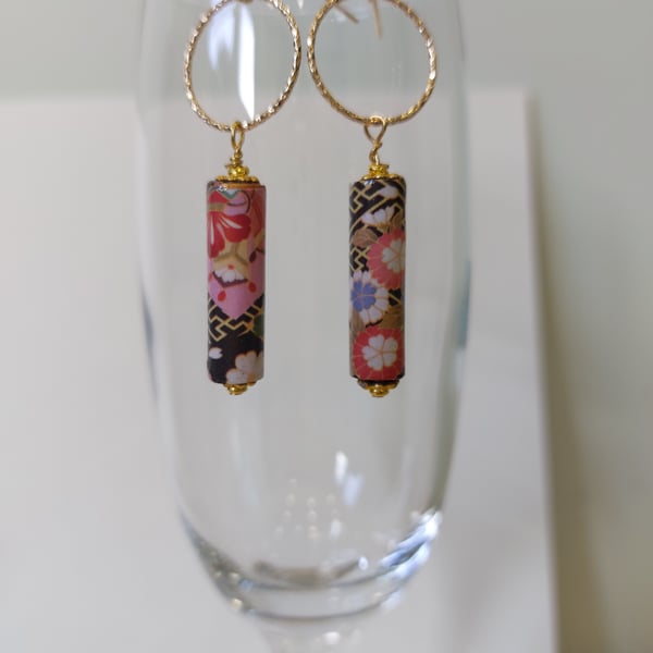 Handmade Japanese Paper Bead Earrings