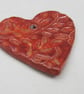 Medium Bright Copper Leaf Texture Heart Shaped Ceramic Pendant - Image 4
