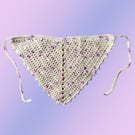 Crochet Cotton Bandana – Cream Pink and Green with Picot Border, Cottag