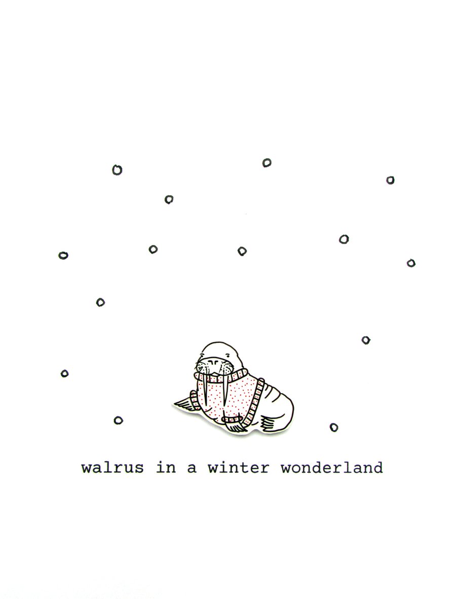 christmas card - walrus in a winter wonderland