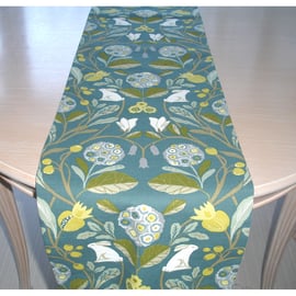 4ft Table Runner Hares Moon Gazing Hare Floral Flowers Green Yellow Folklore