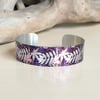 Fern cuff bracelet, purple leaf metal bangle. (369)