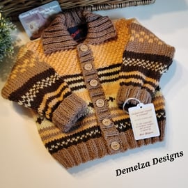 Hand Knitted Traditionally Created Fairisle Baby Boy's Cardigan 9-18 months size